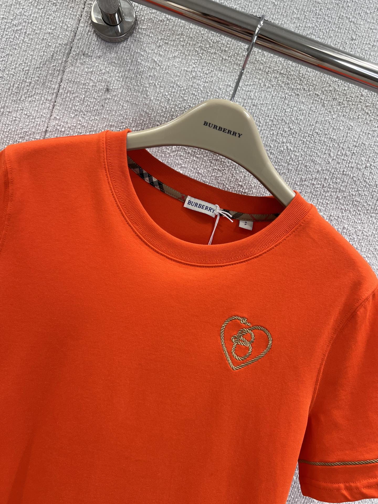 Bハート コットンTシャツ バーバリー Tシャツ コピー クルーネック レッド-3