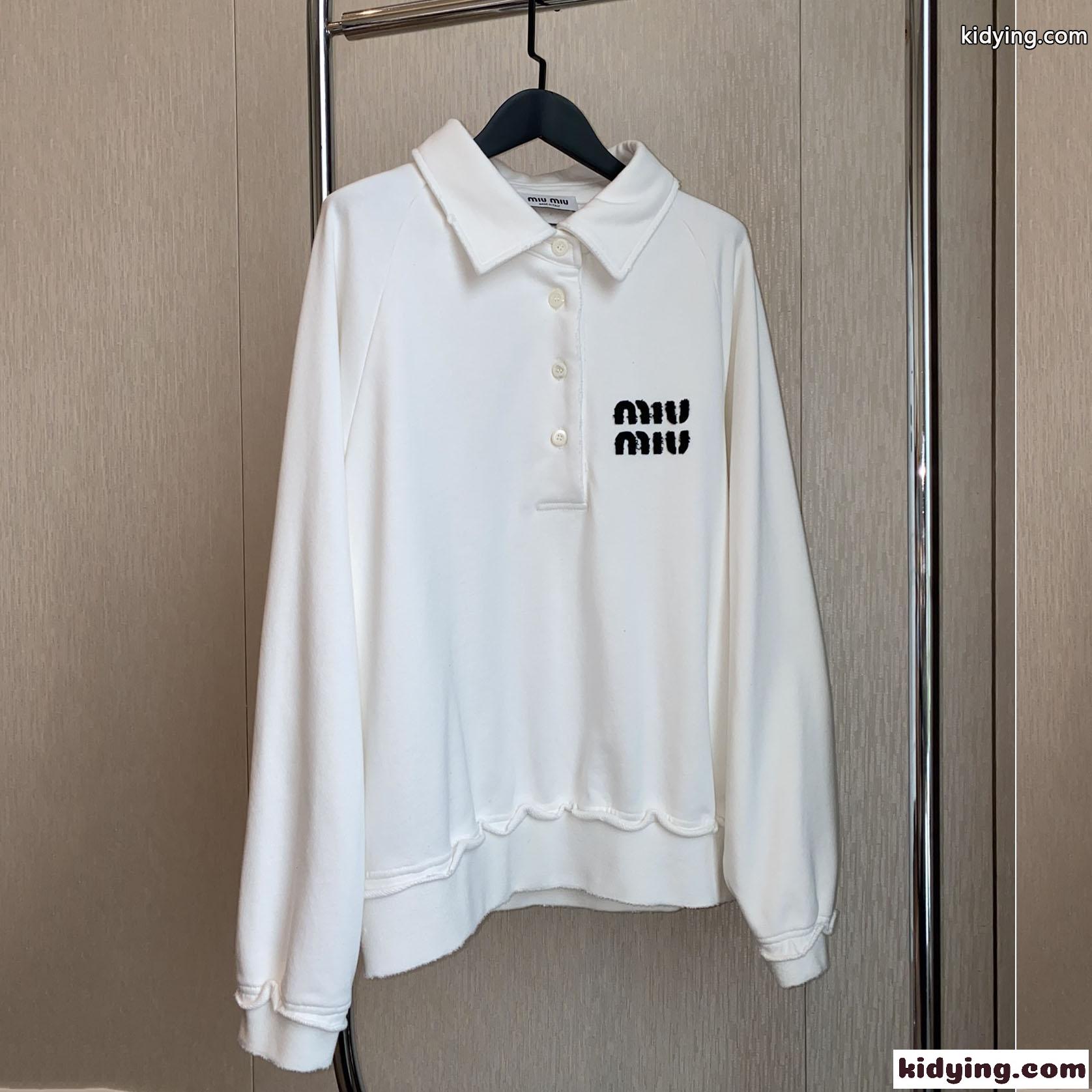 大人気！コットン ポロスウェットシャツ ミュウミュウ Tシャツ コピー 長袖 カジュアル-1