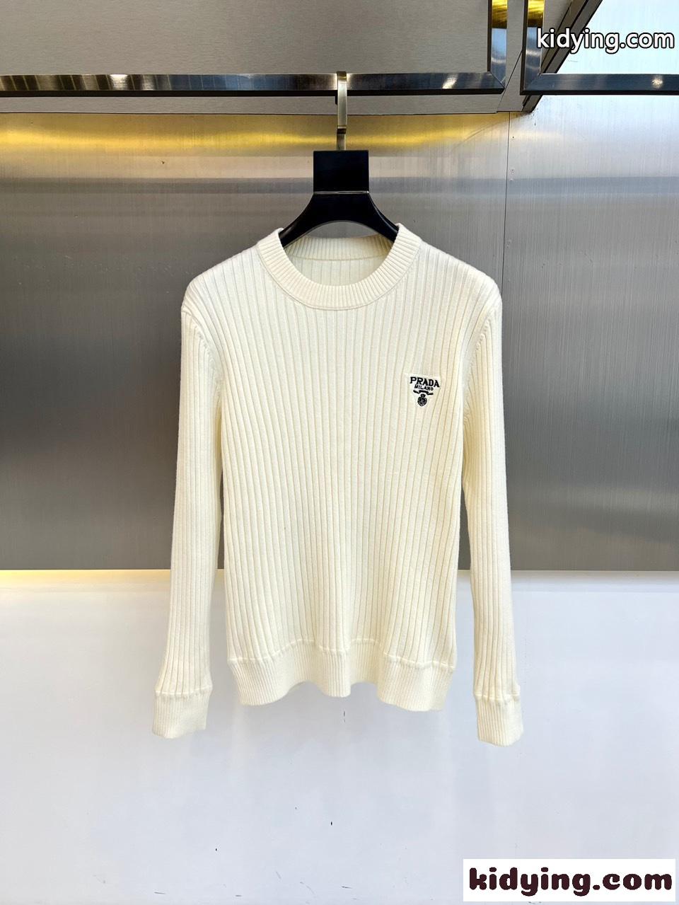 上品 シンプル リブ編み ニット トップス プラダ セーター コピー ホワイト-0