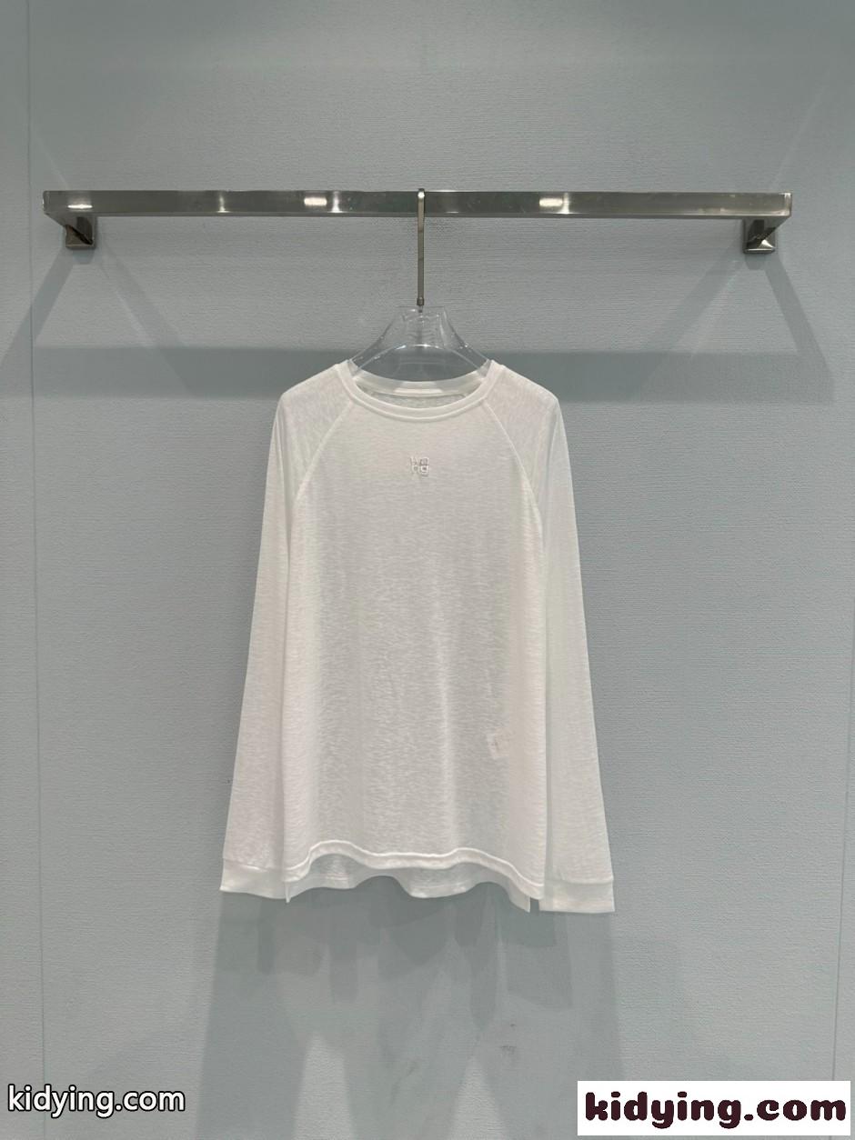 シンプル ロゴ刺繍 ロングスリーブTシャツ アレキサンダーワング Tシャツ コピー ホワイト-1