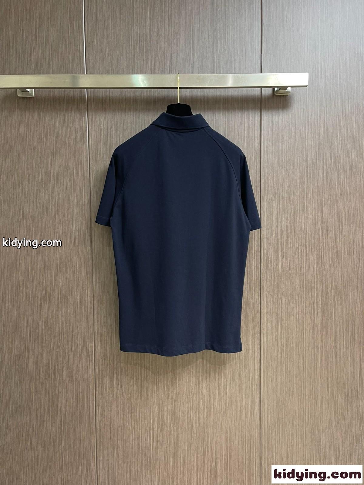 シンプル 合わせやすい コットン ポロシャツ ロエベ Tシャツ コピー 半袖 ネイビー-0