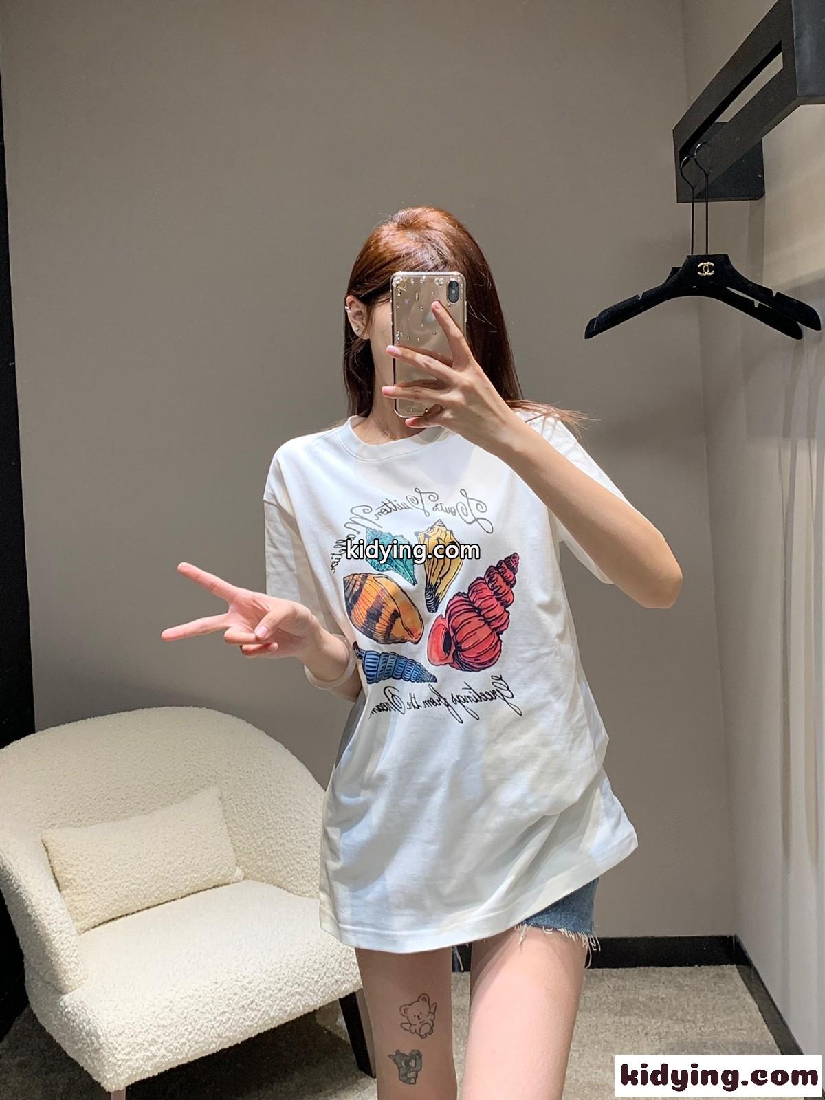 プリントショートスリーブコットンTシャツ ルイ・ヴィトン 半袖Tシャツ コピー ユニセックス-5