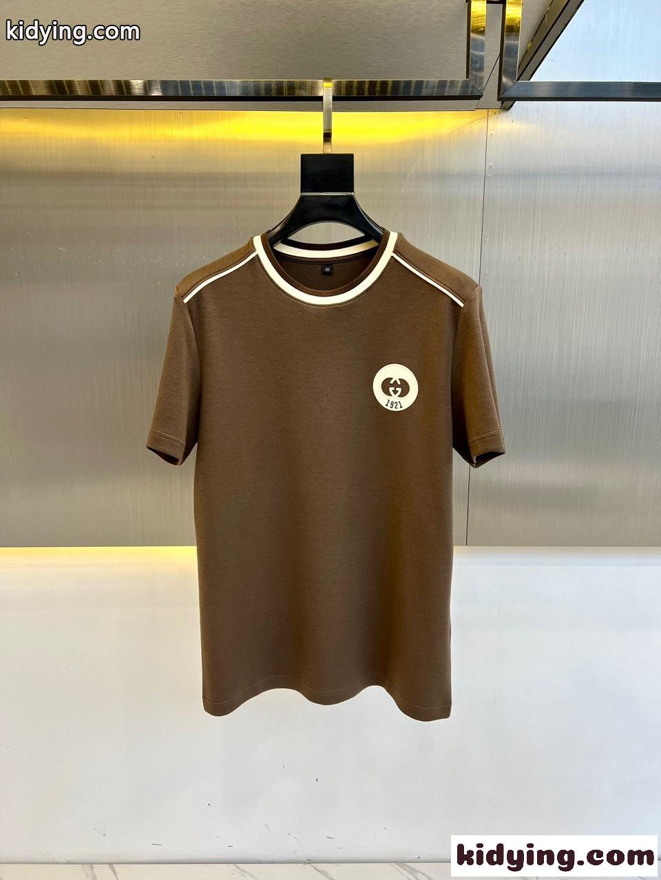 カジュアル クルーネック 半袖Tシャツ グッチ Tシャツ コピー コットン ブラウン-1
