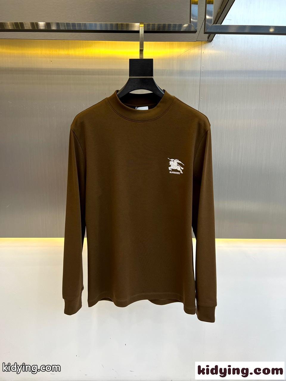 バーバリー Tシャツ 偽物 シンプル 合わせやすい 秋冬 メンズ 長袖Tシャツ ブラウン-0