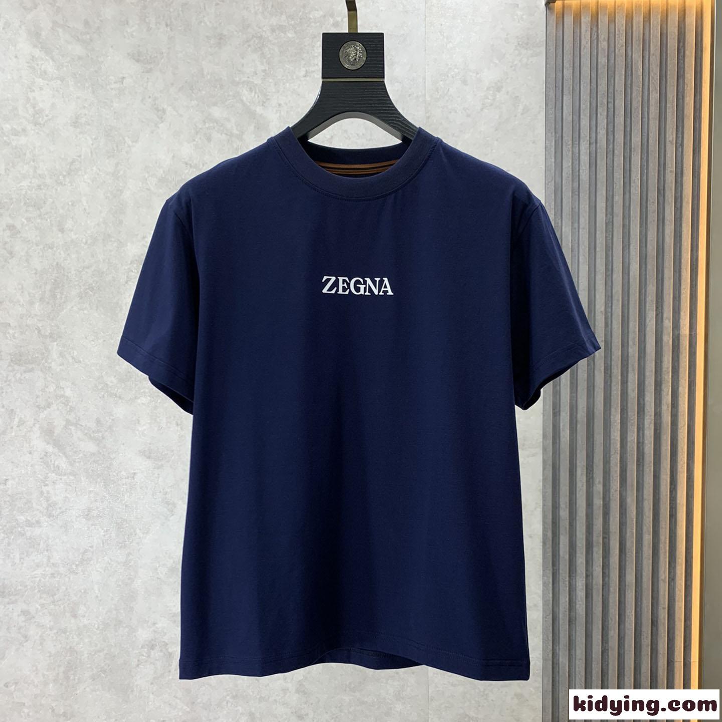 ベーシック シンプル ロゴ クルーネック 半袖Tシャツ エルメネジルド・ゼニア Tシャツ コピー ブルー-0