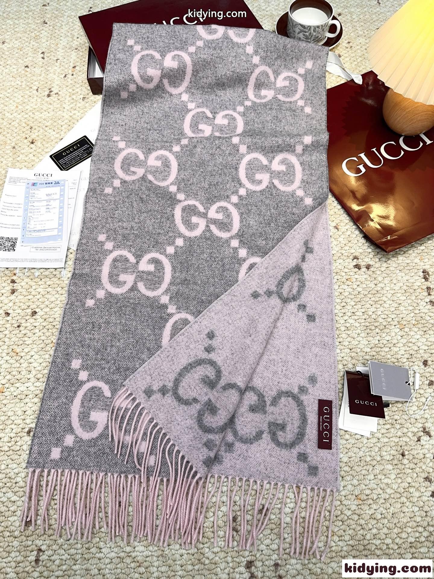 ユニセックス グッチ スカーフ 偽物 リバーシブル ジャンボGG カシミヤ マフラー-4