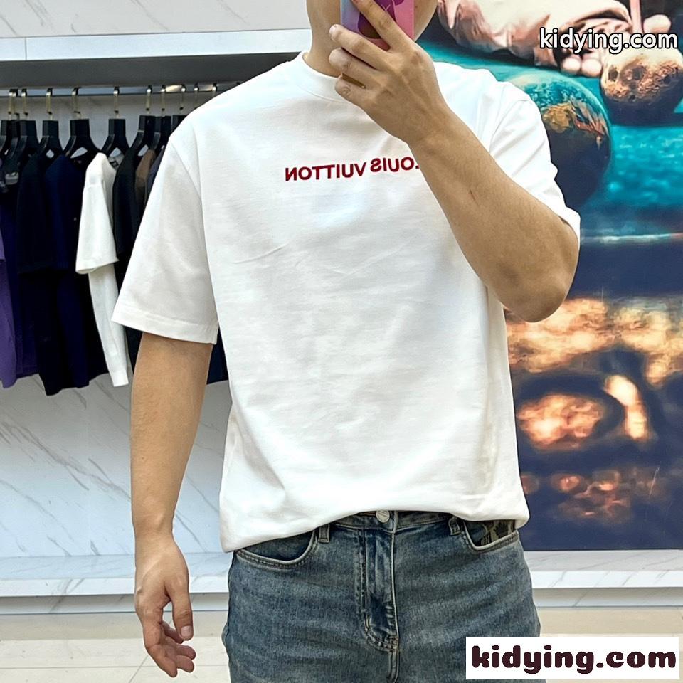 カジュアル シンプル コットン 半袖Tシャツ ルイ・ヴィトン Tシャツ コピー ホワイト-1