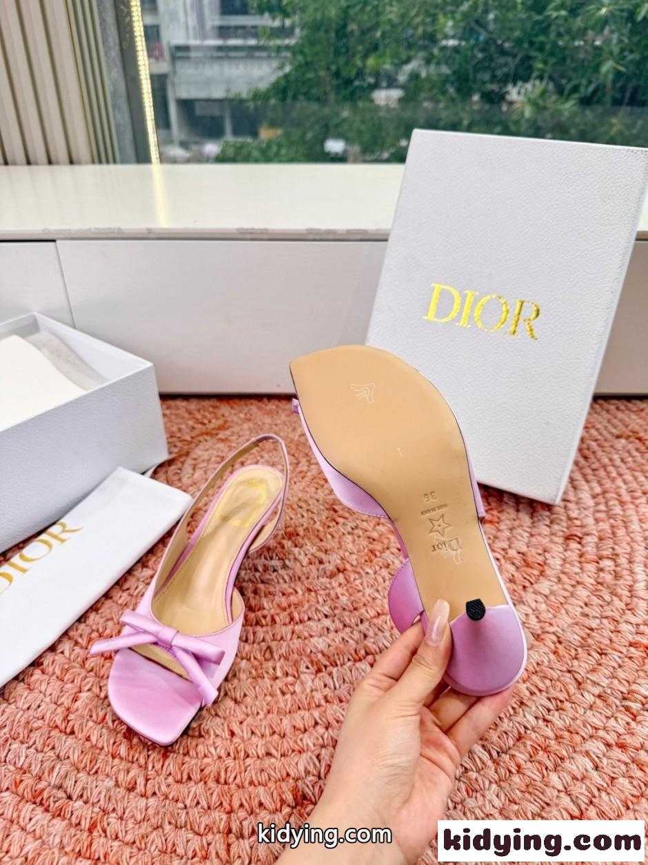 エレガント サテン Dior Bow ヒール スリングバックサンダル クリスチャン・ディオール コピー ピンク-3
