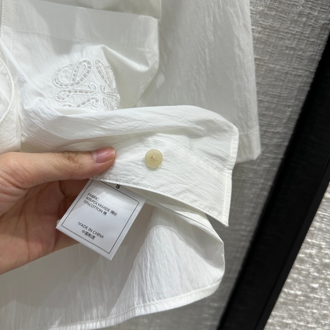 コットンブレンド クロップド シャツ ロエベ シャツ コピー ホワイト-3
