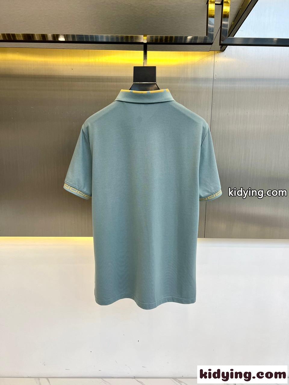カジュアル コットンピケ 半袖ポロシャツ ヴェルサーチェ Tシャツ コピー ブルー-3