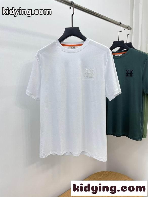 最高の着心地！レザーロゴ クルーネック エルメス 半袖tシャツ コピー 定番 カジュアル-0