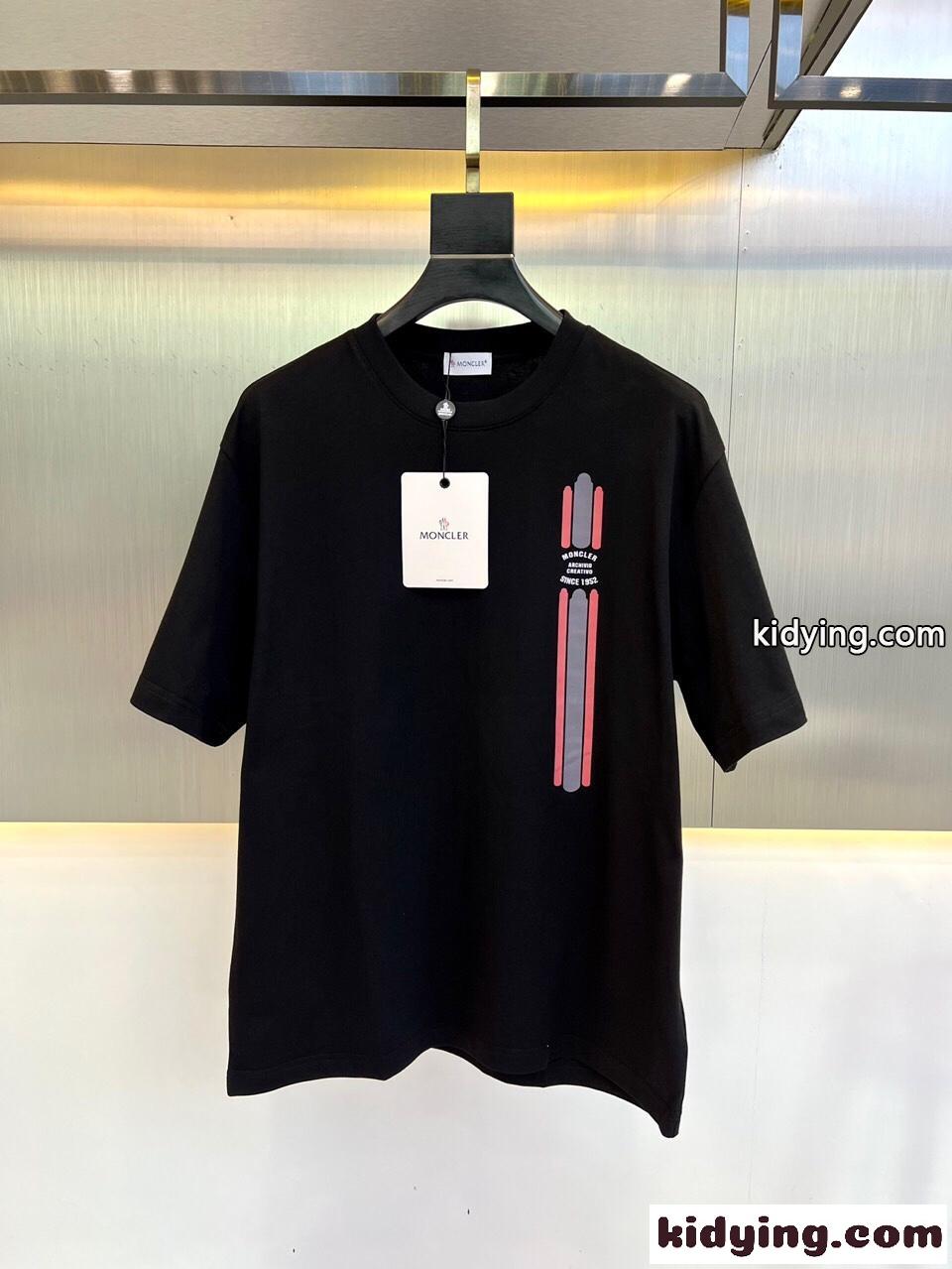 人気 カジュアル プリント コットン 半袖 モンクレール Tシャツ コピー ブラック-0
