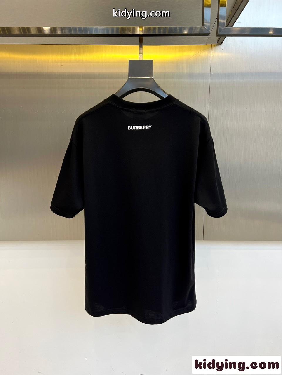 シンプル 洗練された ロゴ刺繍 クルーネック バーバリー Tシャツ 偽物 半袖トップス ブラック-3