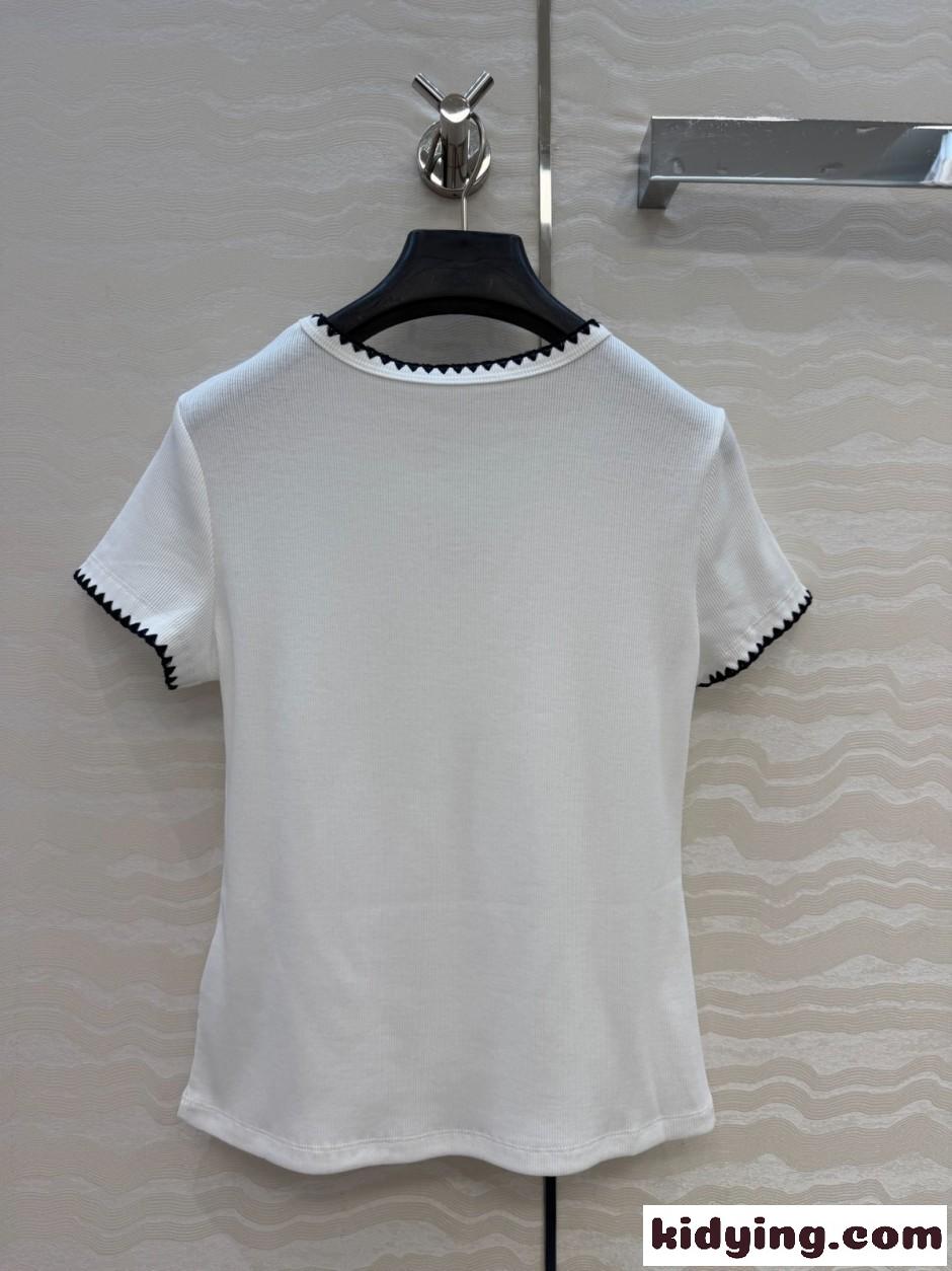 大人可愛い 洗練された リブTシャツ ミュウミュウ Tシャツ コピー ホワイト-4