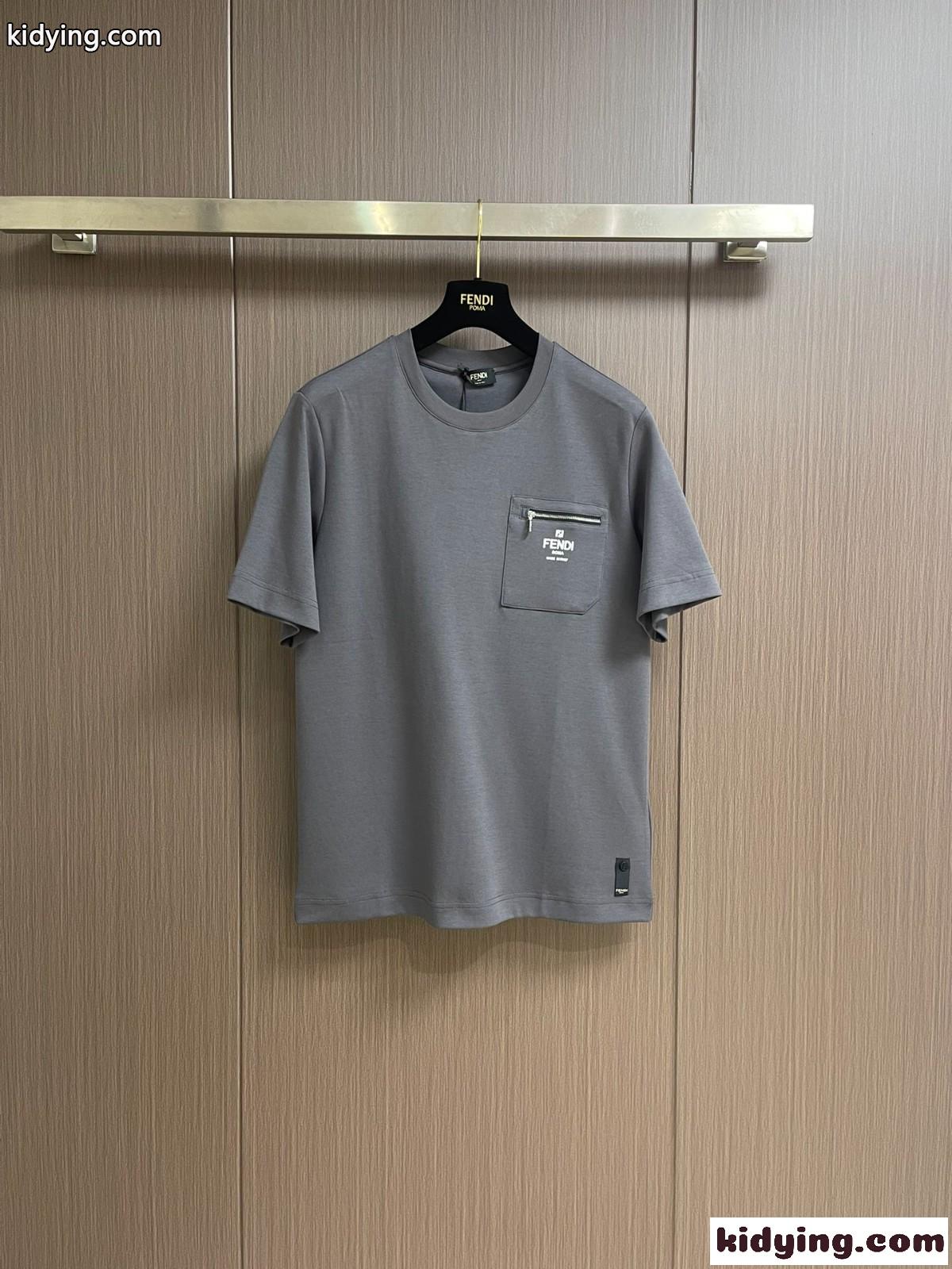 おしゃれ カジュアル コットン 半袖Tシャツ フェンディ Tシャツ コピー グレー-0