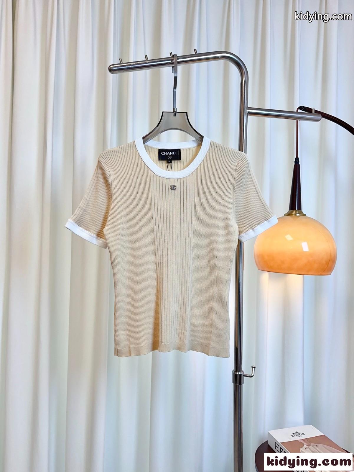 大人 上品 ココビーチ ニットトップス シャネル Tシャツ 偽物 アプリコット-0