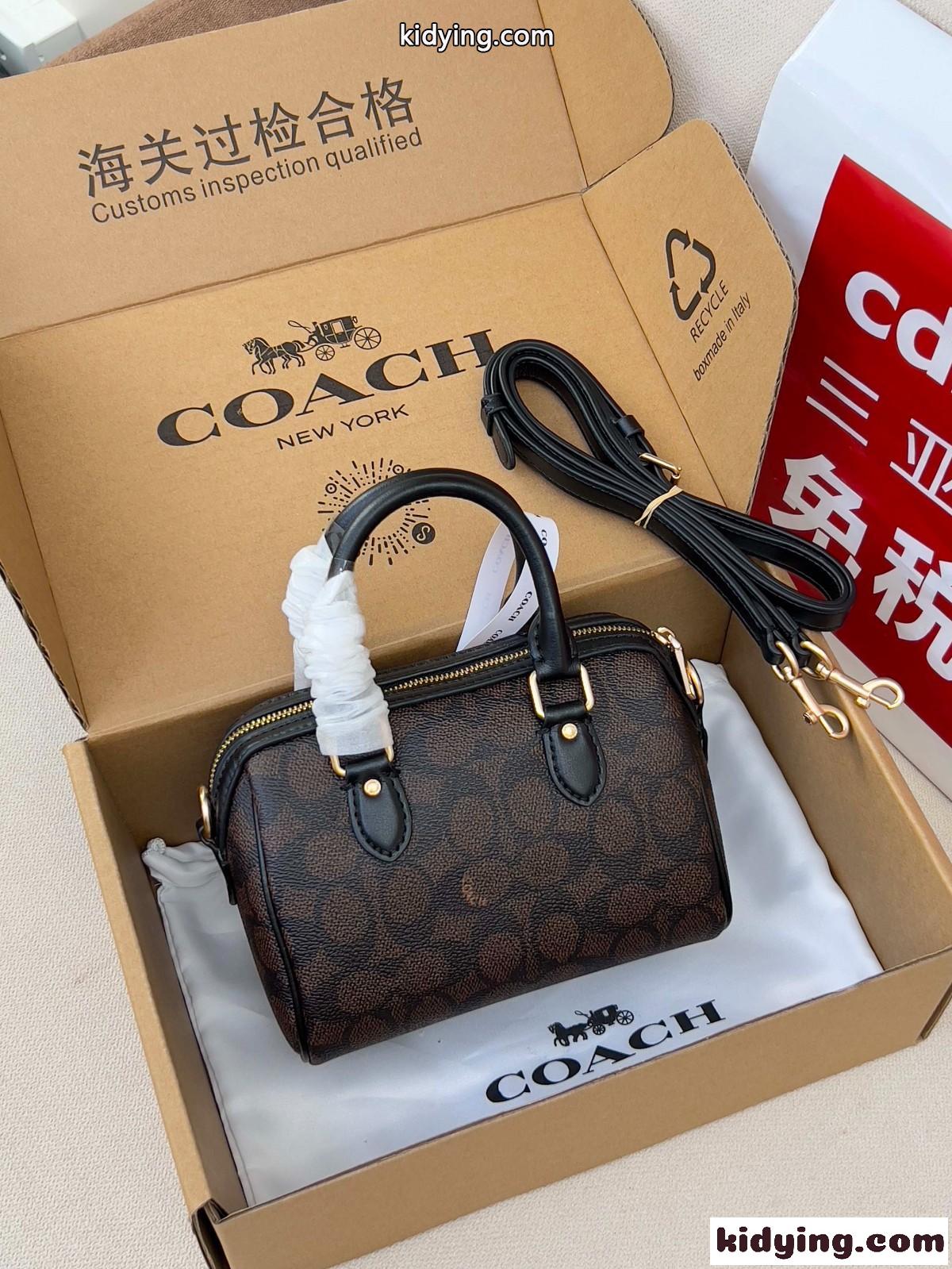 人気 シグネチャー柄 コーチ バッグ スーパーコピー 定番 ミニボストンバッグ-1