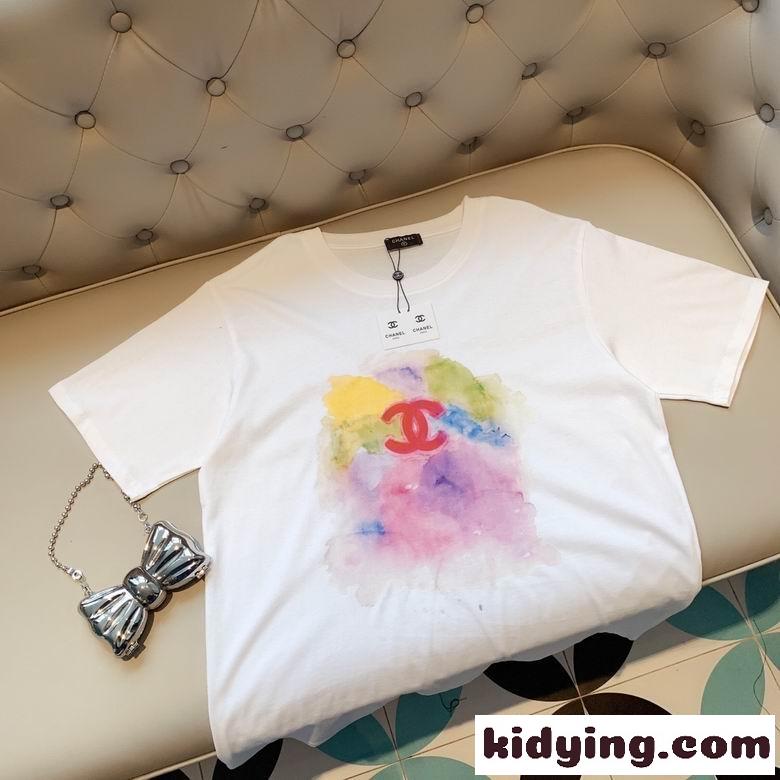 定番 春夏 半袖 トップス お洒落 ロゴ  クルーネック シャネル tシャツ コピー 着心地いい カジュアル ホワイト ブラック-0