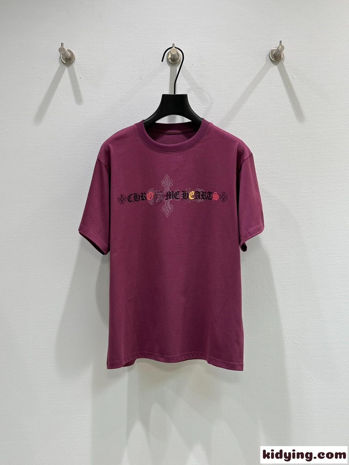 ユニセックス プリント 半袖Tシャツ クロムハーツ Tシャツ コピー コットン パープル-0