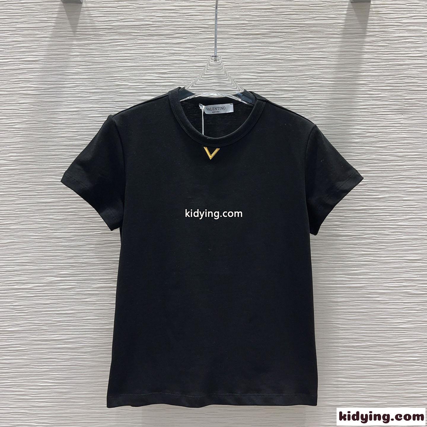 Vロゴ ジャージーコットン Tシャツ ヴァレンティノ 半袖Tシャツ コピー ブラック-0