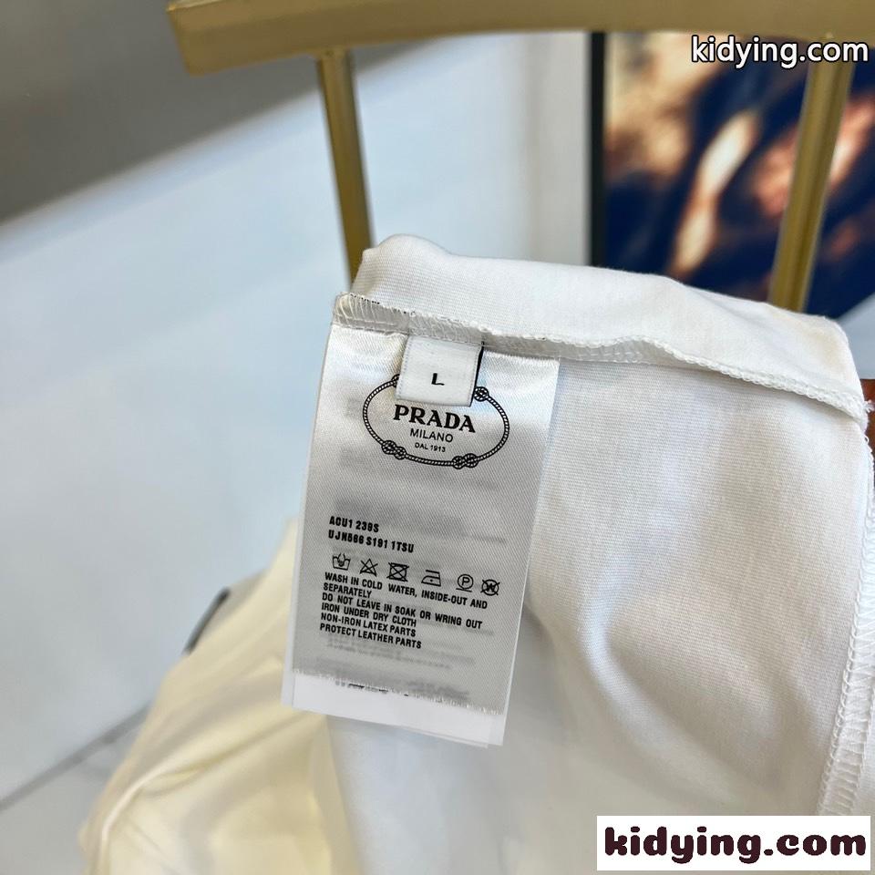 ベーシック ロゴ入り クルーネック Tシャツ プラダ 半袖Tシャツ コピー ホワイト-3