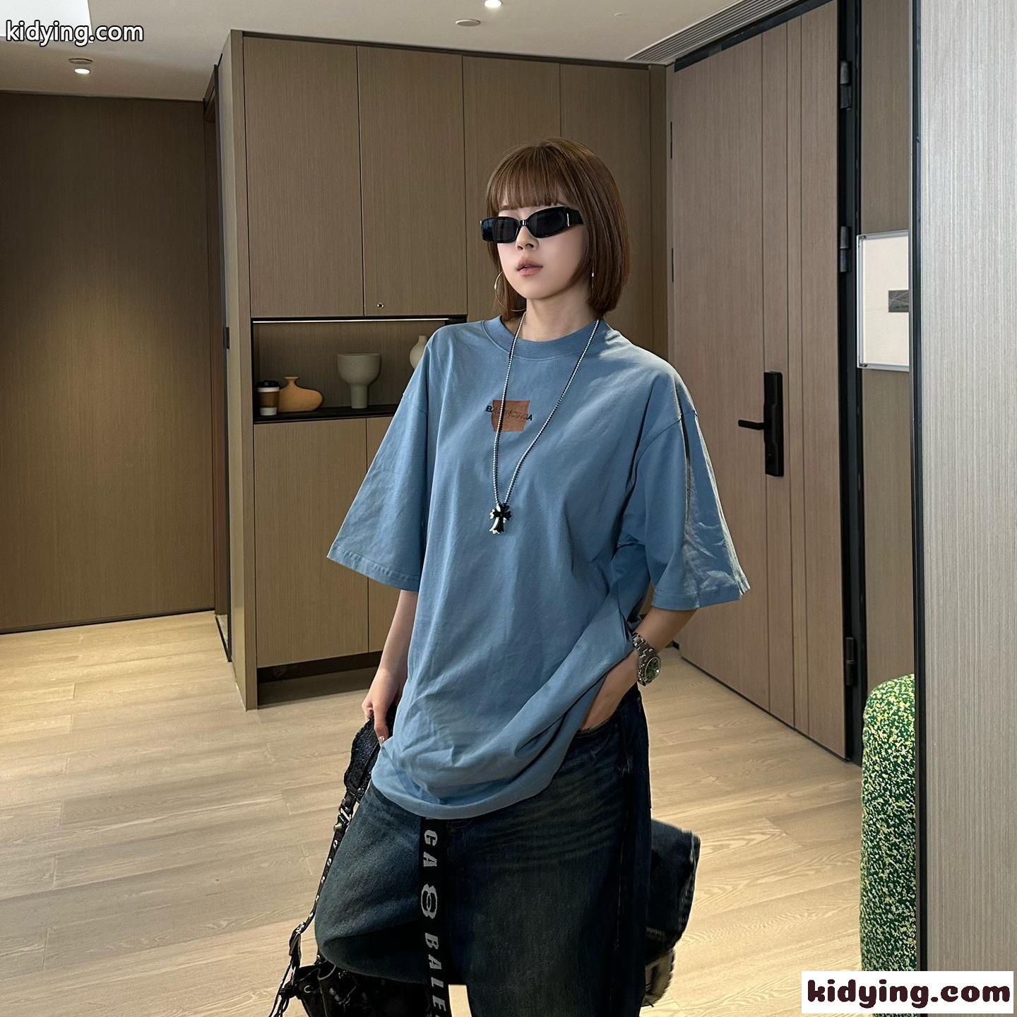 ユニセックス バレンシアガ TAPED BALENCIAGA BACK Tシャツ コピー ライトブルー-0