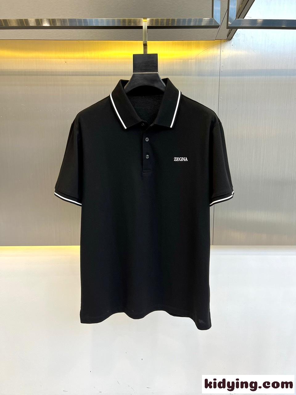 エルメネジルド・ゼニア 半袖Tシャツ コピー ロゴ コットンピケ メンズ ポロシャツ ブラック-0