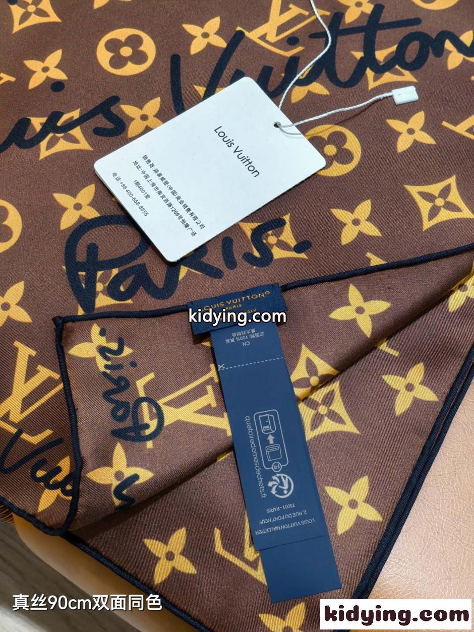 ルイ・ヴィトン スカーフ コピー LV スクリプト シルクスカーフ 90cm-4