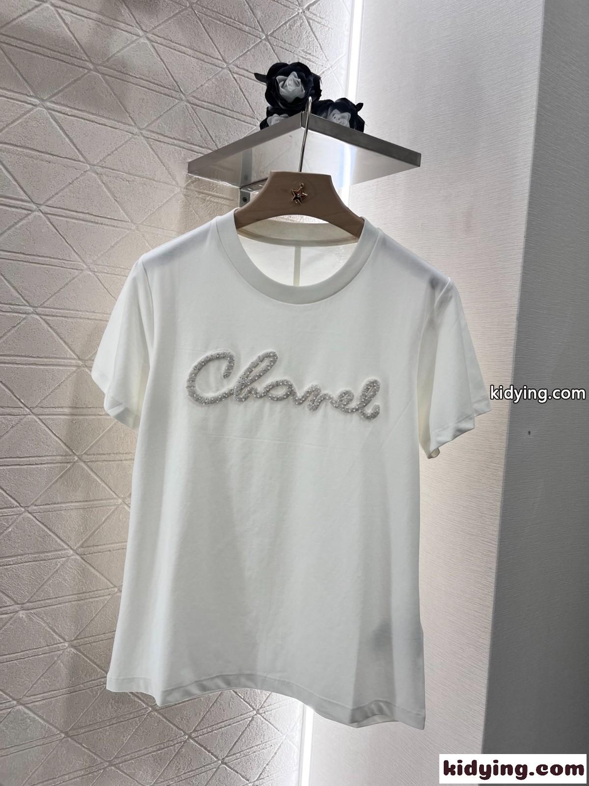 シンプル ロゴ入り コットン 半袖Tシャツ シャネル Tシャツ コピー ホワイト-1
