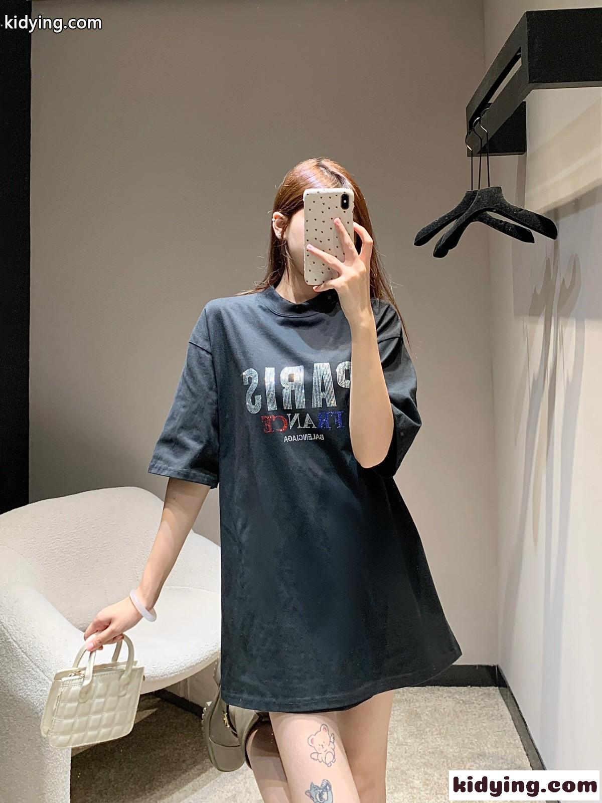 ユニセックス カジュアル コットン 半袖Tシャツ バレンシアガ Tシャツ コピー ブラック-5