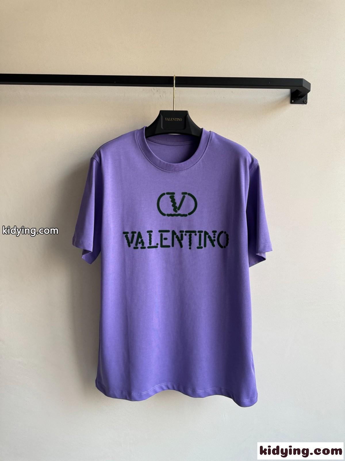 シンプル ロゴ コットン 半袖Tシャツ ヴァレンティノ Tシャツ スーパーコピー パープル-1