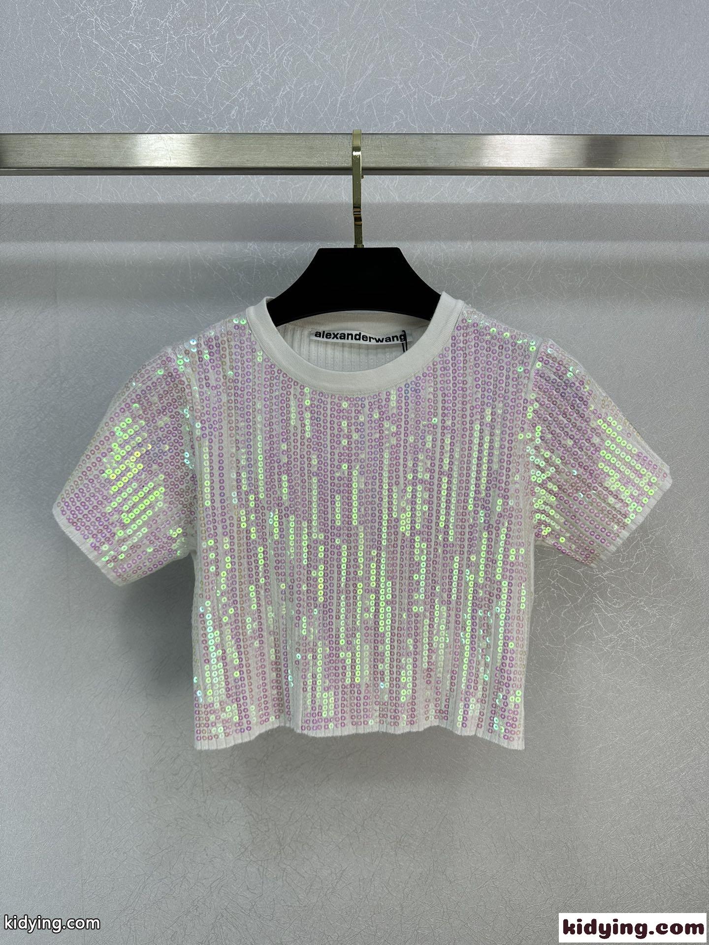 スパンコール クルーネック クロップド丈 アレキサンダーワング Tシャツ コピー 半袖Tシャツ-2