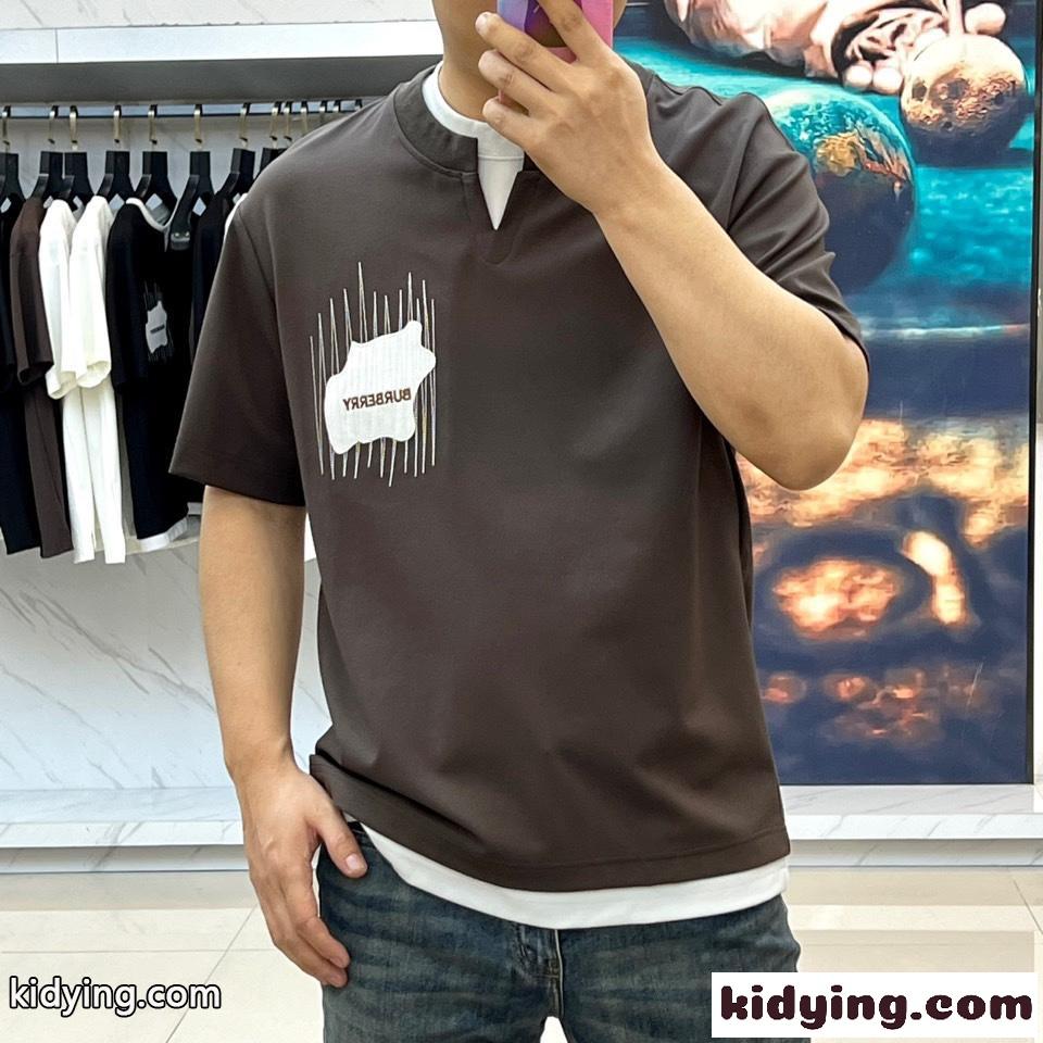 おしゃれ レイヤード風 半袖Tシャツ バーバリー Tシャツ 偽物 コットン ブラウン-2