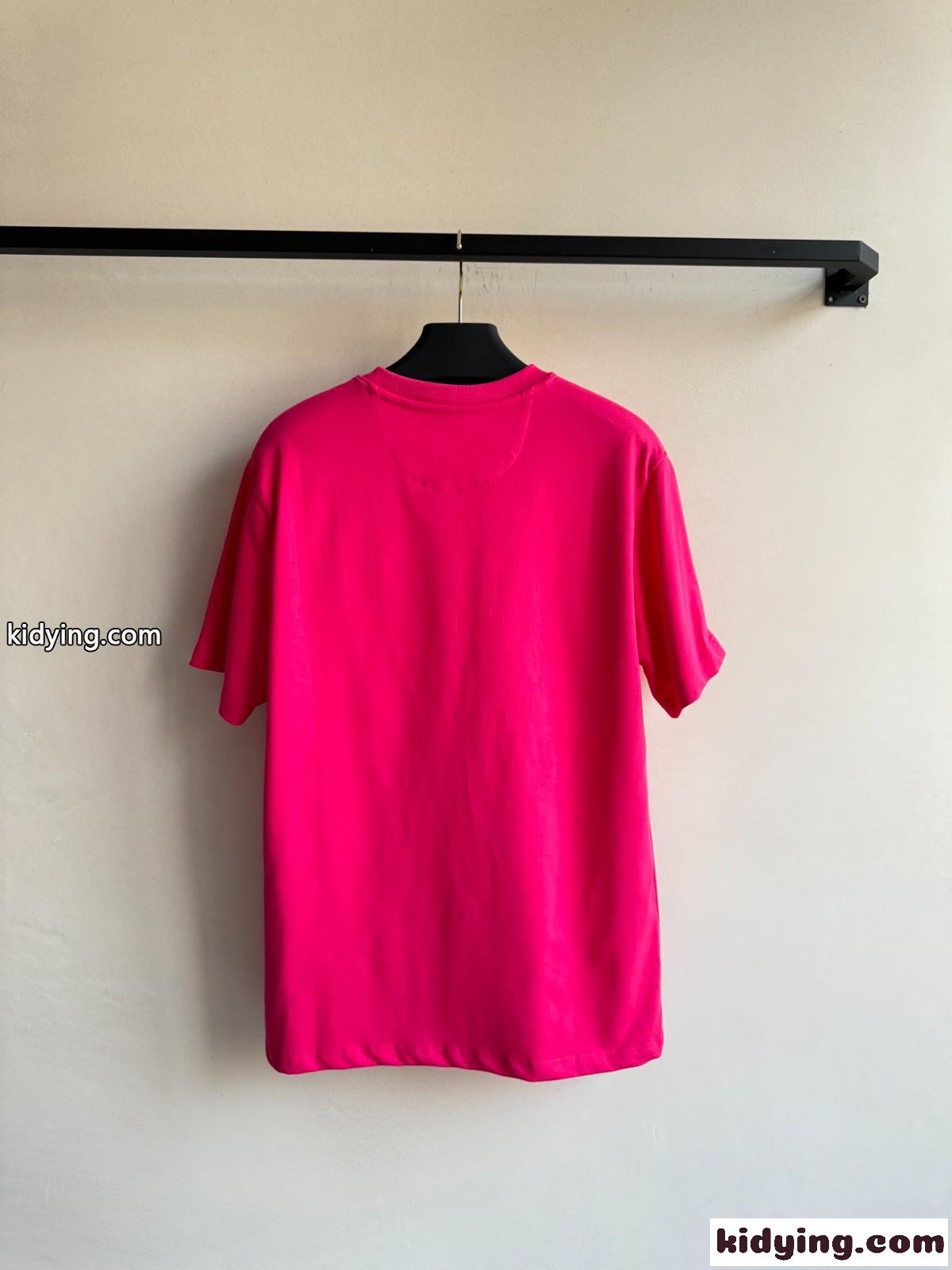 シンプル ロゴ コットン 半袖Tシャツ ヴァレンティノ Tシャツ スーパーコピー ピンク-1