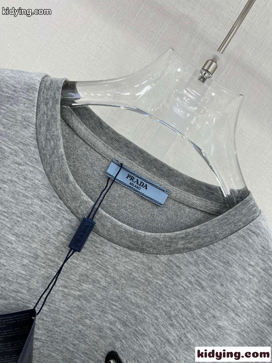 シンプル クルーネック 半袖 Tシャツワンピース プラダ ワンピース コピー レディース グレー-2