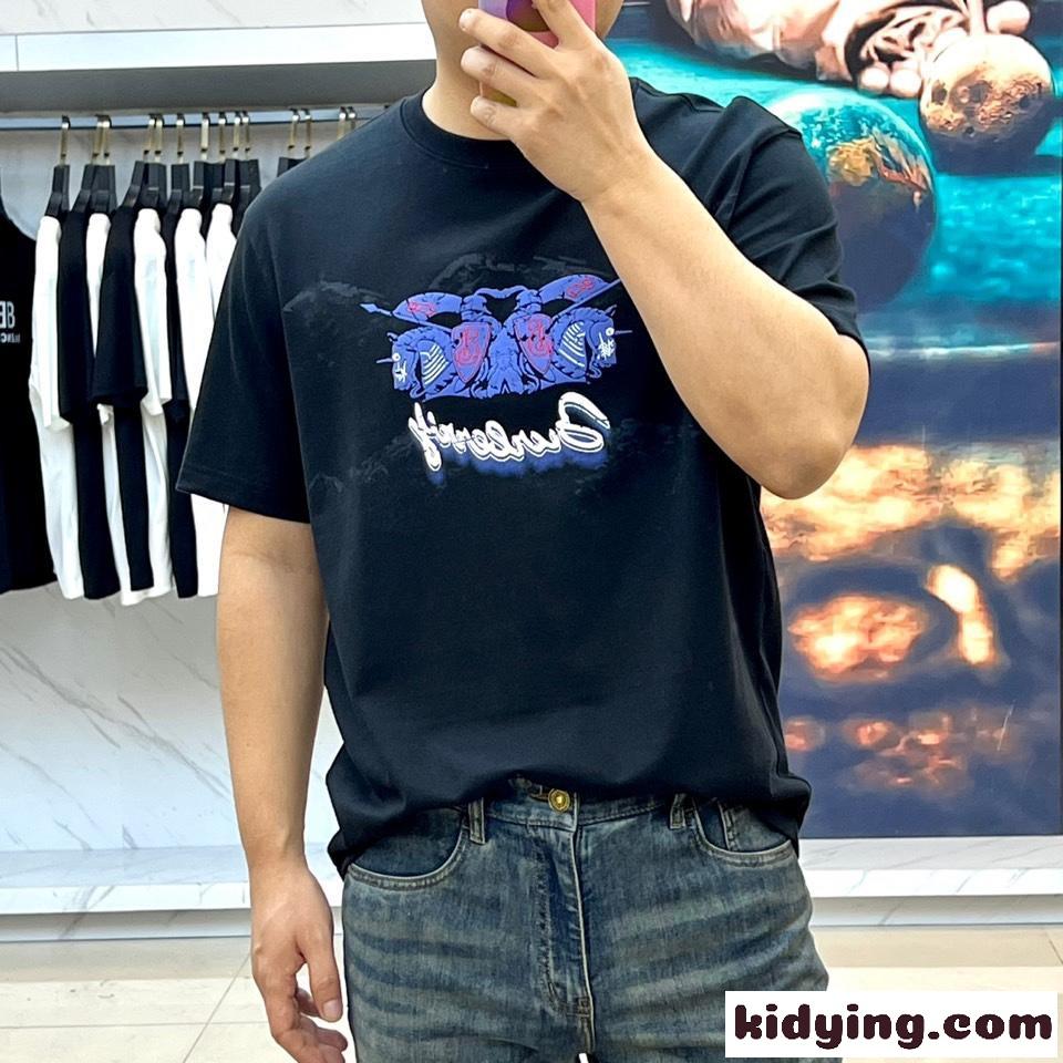 おしゃれ カジュアル バーバリー Tシャツ コピー プリント 半袖Tシャツ ブラック-1