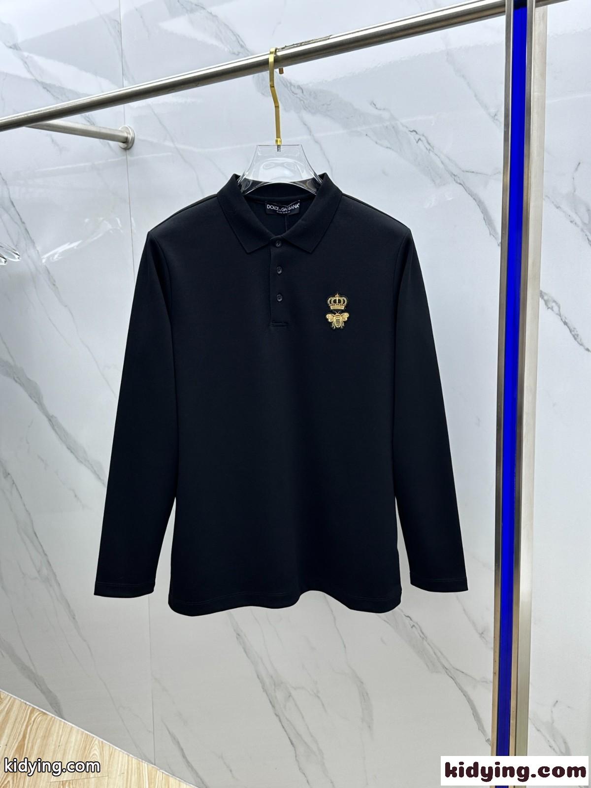 大人 カジュアル ロゴパッチ コットンピケ 長袖 ポロシャツ ドルチェ&ガッバーナ Tシャツ コピー ブラック-0