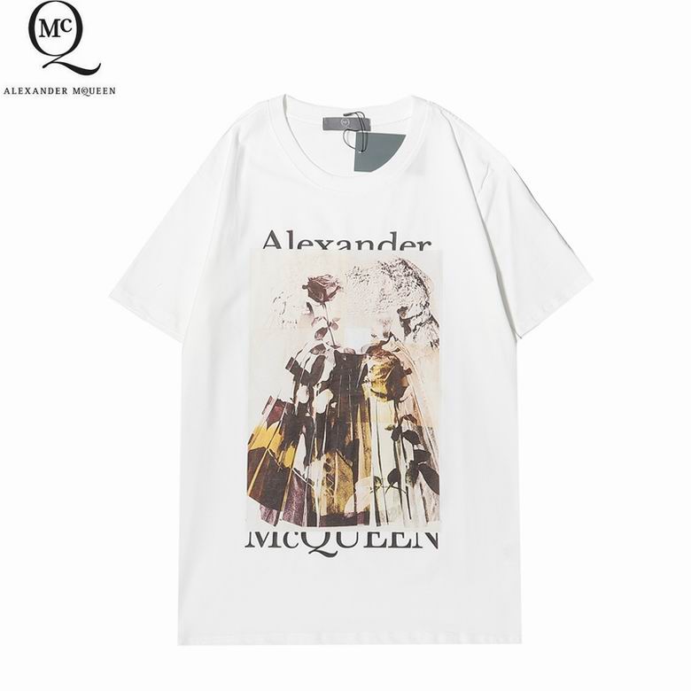 おしゃれ ゆったり 合わせやすい クルーネック 快適 アレキサンダー・マックイーン 半袖Tシャツ コピー 人気 定番 ホワイト ブラック-0