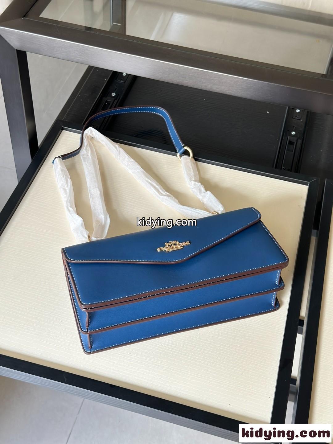 シンプル 上品 レザー ショルダーバッグ コーチ バッグ スーパーコピー ブルー-4