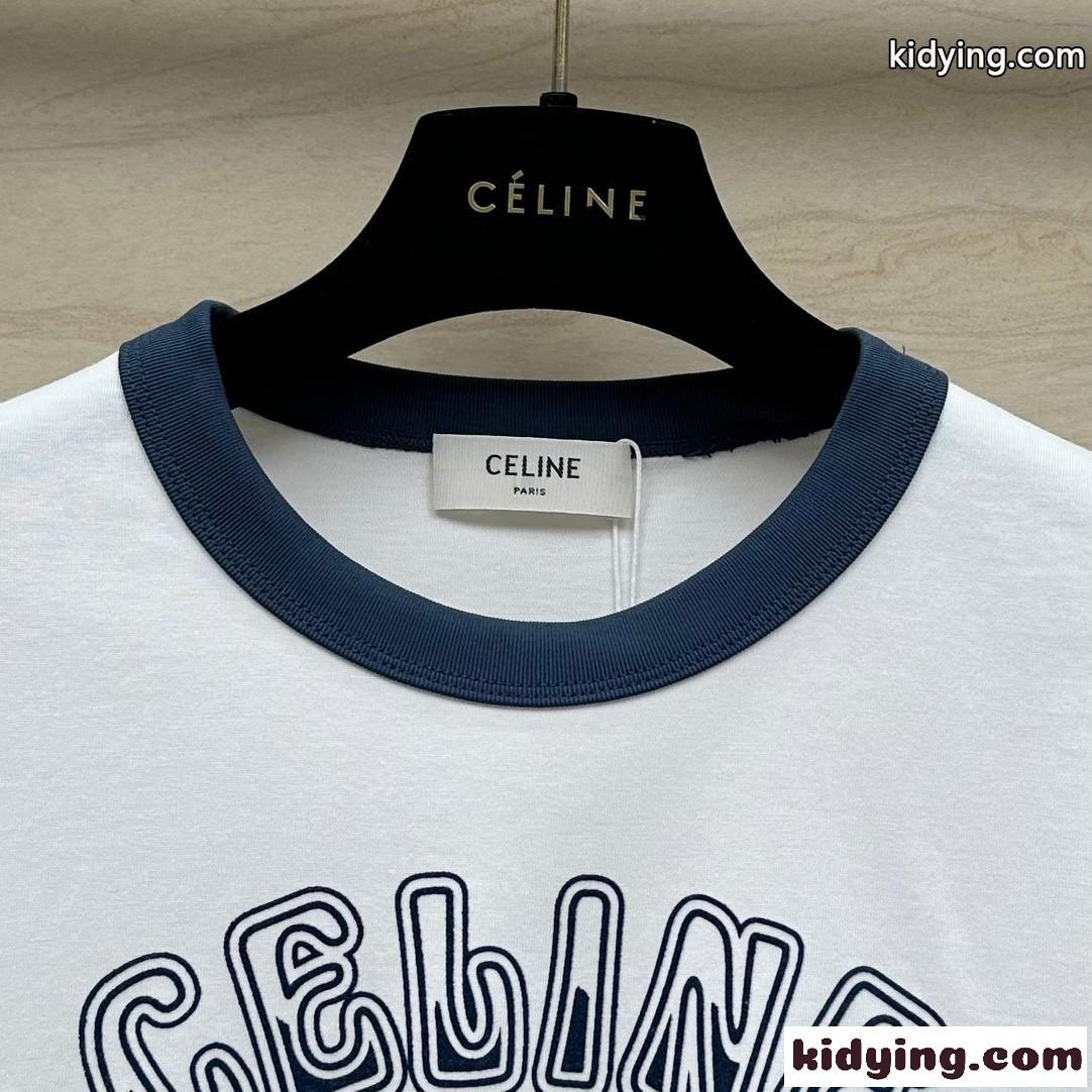 定番 人気 ロゴ クルーネック 半袖Tシャツ セリーヌ Tシャツ コピー ホワイト-1