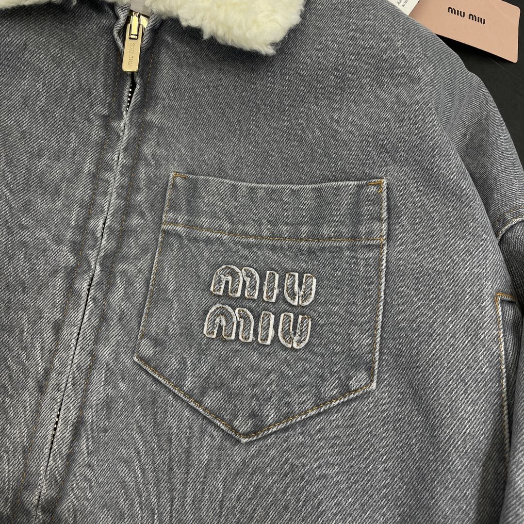 洗練された 刺繍入り デニム ブルゾン ミュウミュウ ジャケット コピー-2