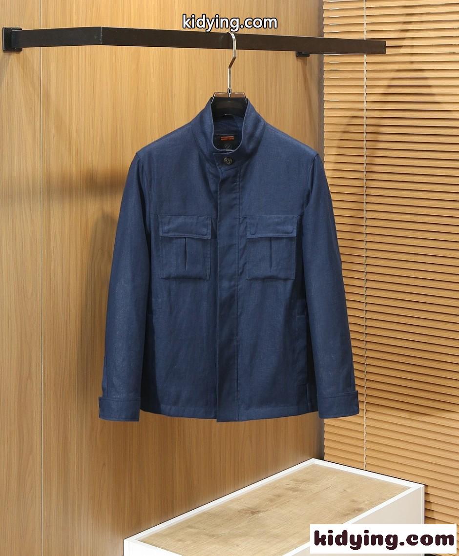 エルメネジルド・ゼニア ジャケット 偽物 上品 カジュアル リネン ブルゾン ネイビー-2