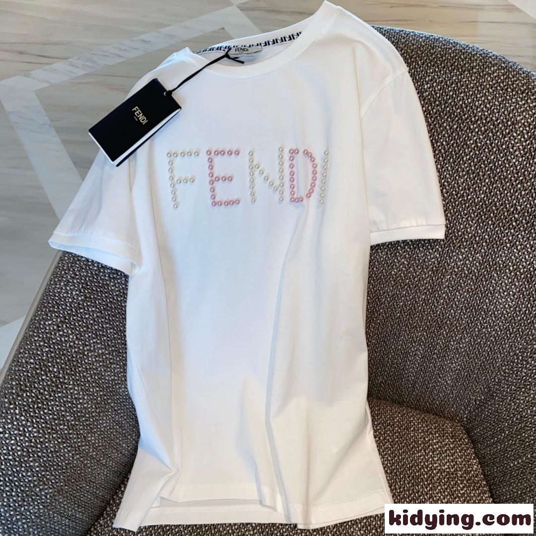 カジュアル 可愛い ロゴ クルーネック コットン 半袖 フェンディ Tシャツ コピー レディース トップス おしゃれ-3