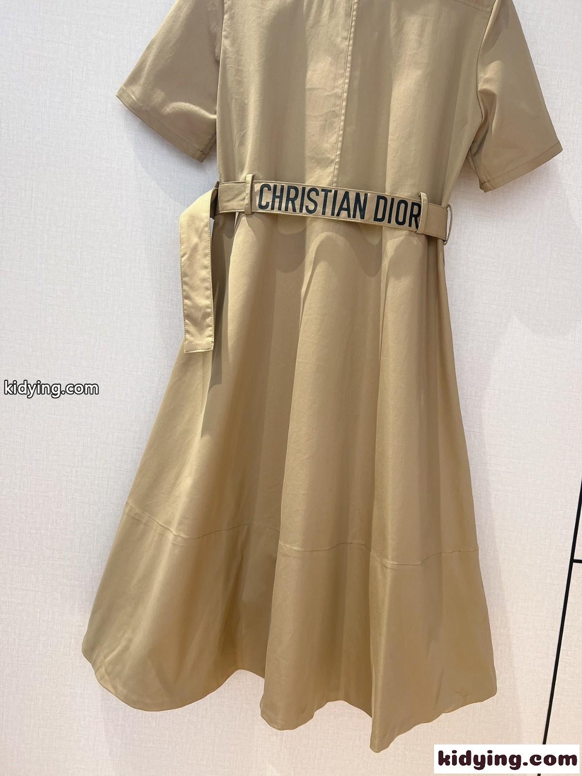 ベルト付き ミッド ロング プリーツ クリスチャン・ディオール ワンピース コピー 無地 通勤 ドレス-4