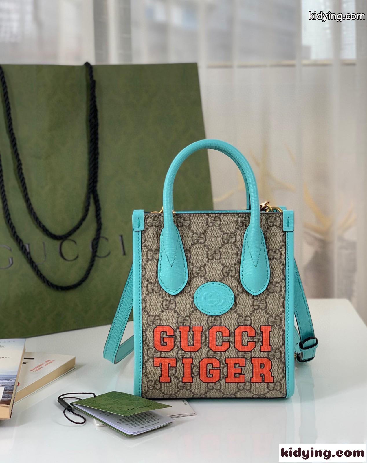GUCCI TIGER プリント ミニトートバッグ グッチ バッグ 人気 コピー ストラップ付き 斜め掛け レディース カバン-0