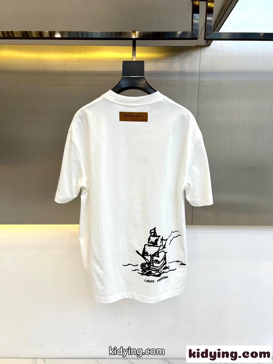 定番 お洒落 ロゴ 半袖Tシャツ ルイ・ヴィトン Tシャツ コピー コットン ホワイト-4