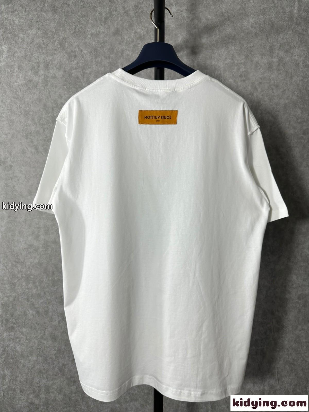 シンプル ルイ・ヴィトン Tシャツ コピー ユニセックス クルーネック コットン 半袖Tシャツ-1