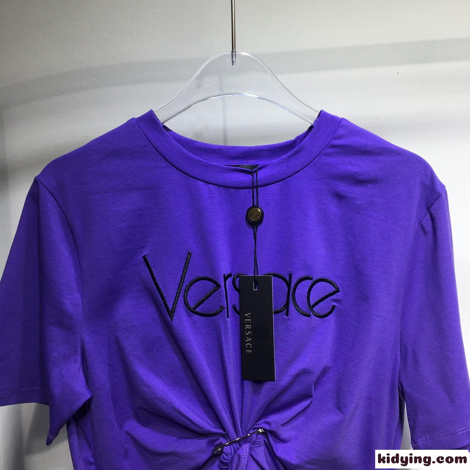 セーフティー ピン ロゴ 半袖Tシャツ ヴェルサーチェ Tシャツ コピー ブルー-2