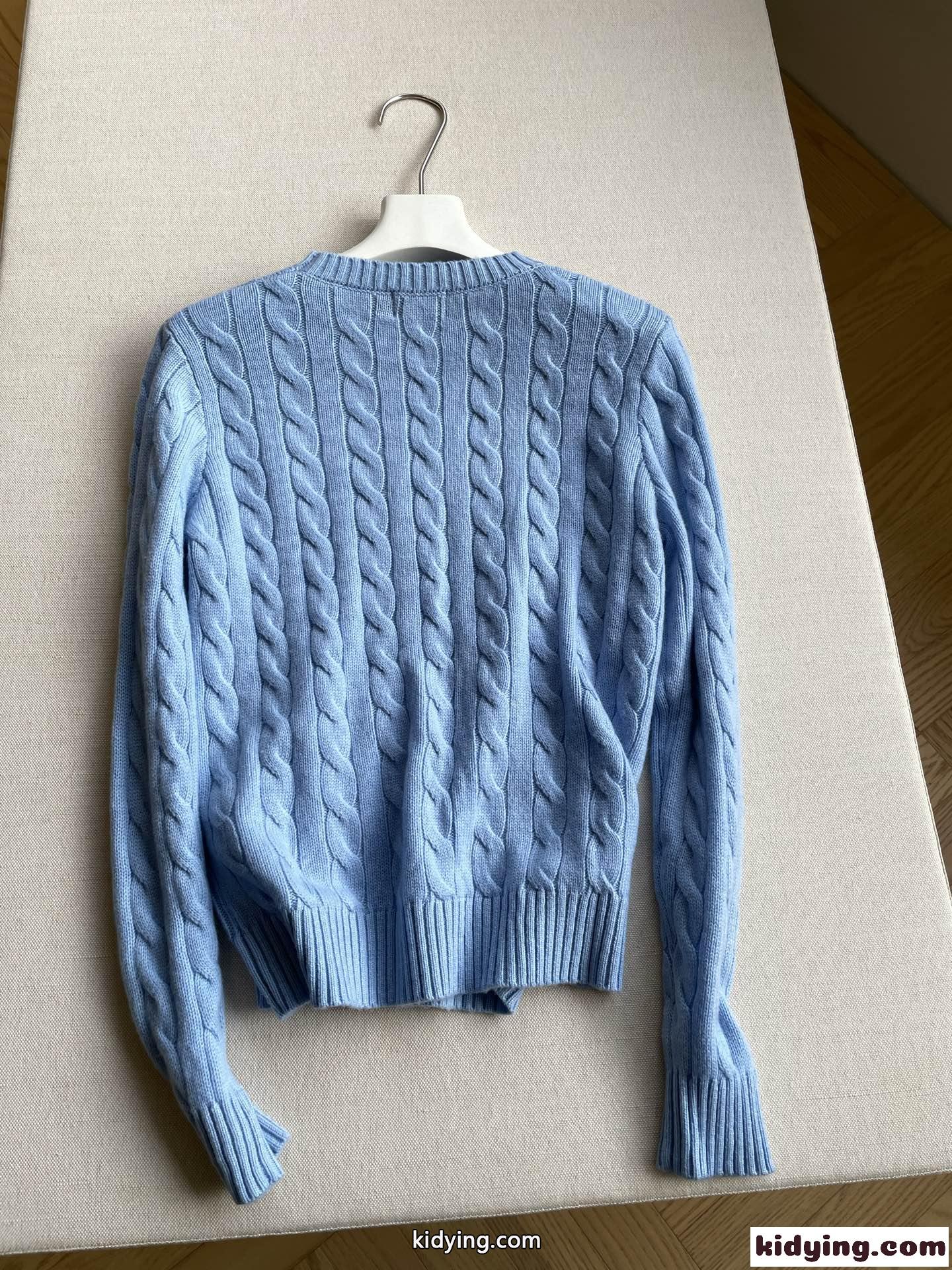 飽きのこない ケーブル編み ロゴ刺繍 ラルフローレン セーター 偽物 クルーネック ライトブルー-5