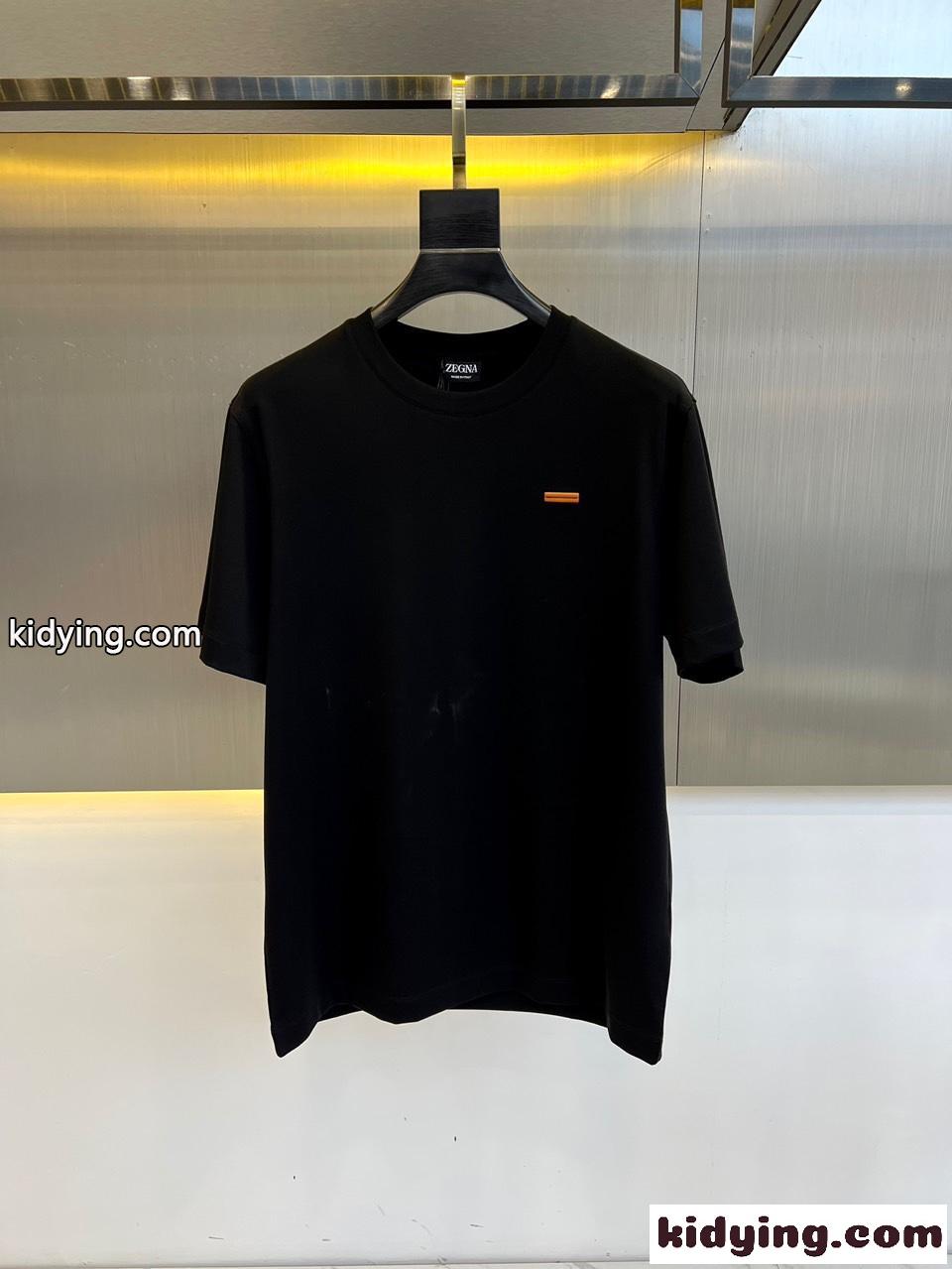 シンプル エルメネジルド・ゼニア 半袖Tシャツ コピー クルーネック ブラック-0
